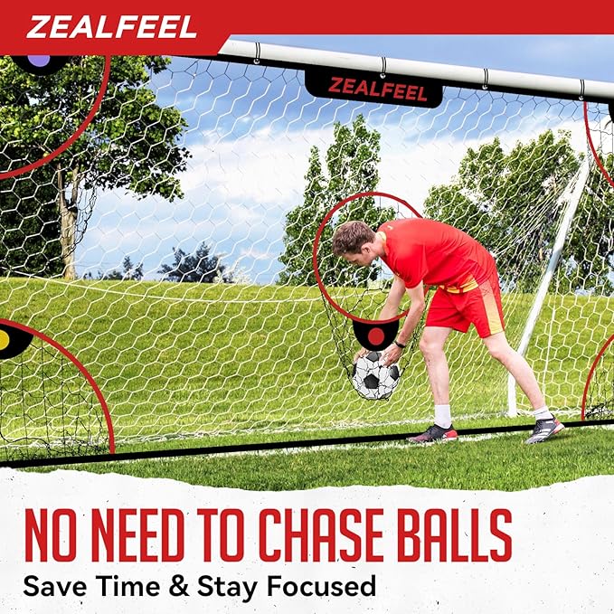 Soccer Target Net, 12x6ft Goal Net with 5 Scoring Zones for Practice Shooting & Goal Shots, Anti-Tear Mesh, 3 Steel Rods, Removable Stick-On Markers, Portable Football Training Equipment