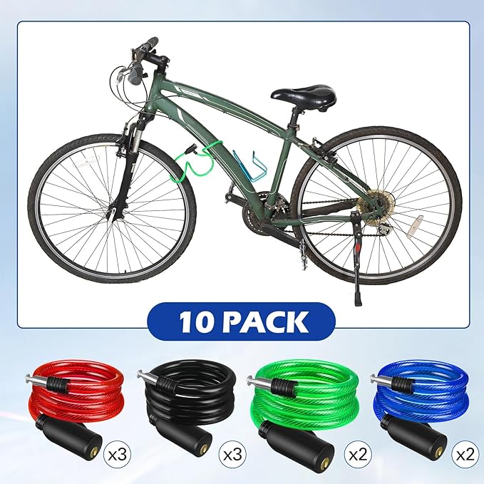 10 Pcs Anti Theft Bike Lock Secure Bike Lock Cables with Key Bicycle Chain Lock Bike Cable Lock for Protecting Your Bike Accessories, 4 Colors, 41.3 Inches Long