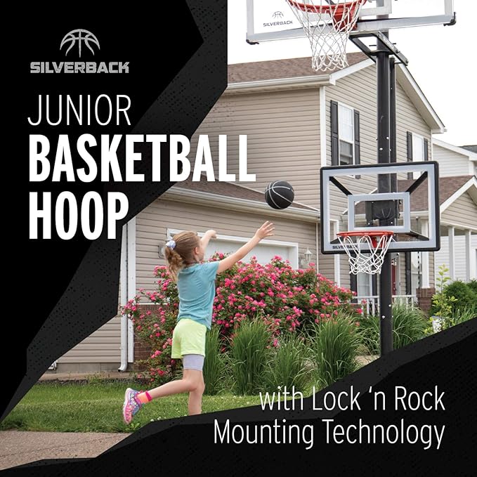 Silverback Junior Youth 33" Basketball Hoop with Lock ‘n Rock Mounting Technology Mounts to Round and Vertical Poles, Black (B8410W)