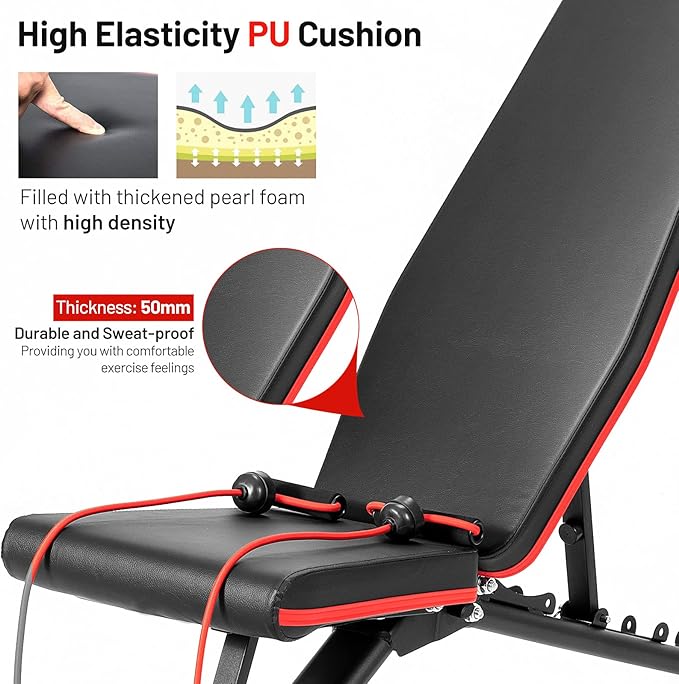 Goplus Adjustable Utility Weight Bench, Multifunctional Dumbbell Bench w/High Elastic Ropes for Strength Training, Max Weight 330lbs, Foldable Flat/Incline/Decline Bench Press for Home Gym Weightlifting