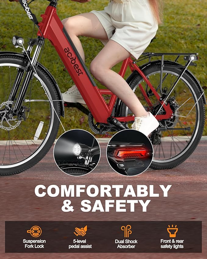 Cores Electric Bike for Adults, 26" Electric Commuter Bike with 1200W Peak Motor, 28MPH 70 Miles Max, 48V 576Wh Removable Battery, 7-Speed City Cruiser Mountain E Bike for Commuting