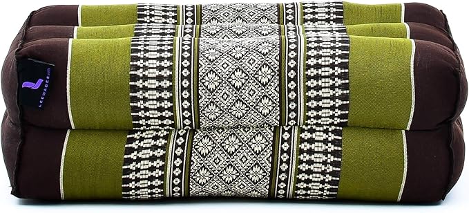 Leewadee Yoga Block – Floor Cushion for Yoga Practice, Meditation Seat Cushion for Workouts Filled with Kapok, 14 x 7 x 5 inches, Brown Green