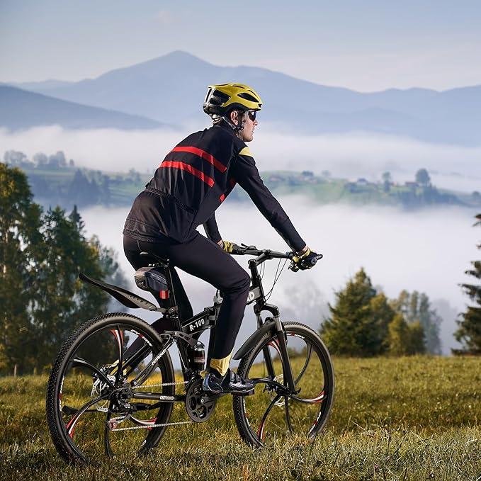 Betterland 26 Inch Folding Mountain Bike, 21 Speeds Full Suspension Foldable Bikes, Dual Disc Brake, High Carbon Steel Frame and Non-Slip Quick Release tire Bicycle for Adult