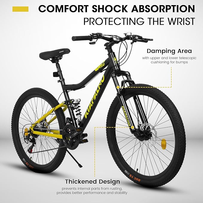26 Inch Mountain Bike Dual Suspension for Mens Boys, 21 Speeds Steel Women Girls Mountain Bike Summer Travel Trip, Disc Brakes Adult Teens Sport Men Women Bicycle for Trail Commuter City Road