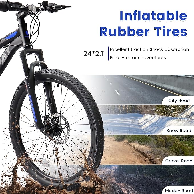 24/26/27.5 Inch Mountain Bike, Dual Full Suspension 21 Speed Womens Mens Mountain Bikes, Commuter Bike with Carbon Steel Frame and Dual Disc Brakes