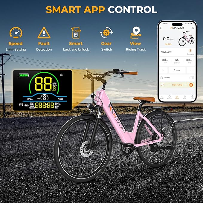 V80 Electric Bike, 1000W Motor 28MPH Ebike, 48V 13Ah Removeable Battery, 26'' City Cruiser Adult Electric Bicycles up to 70 Miles