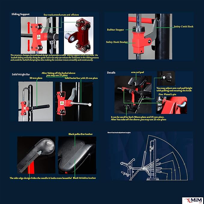 Olympic Weight Bench Squat Rack Home Gym w/Leg Extension & Arm Curl, All in One Gym Machine