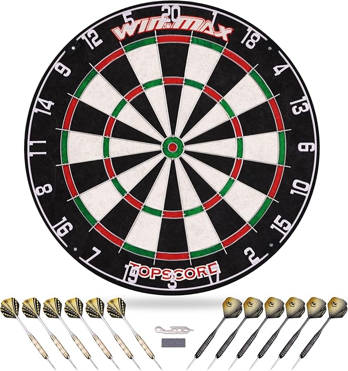 WIN.MAX Dart Board - Bristle Steel Tip Dartboard Dart Boards for Adults Bristle Steel Tip Dartboard Set with 12 Darts Metal Tip