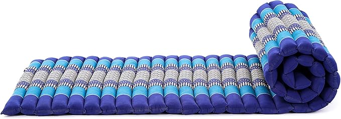 Leewadee - Foldable Floor Mattress - Japanese Roll Up Futon -Trifold Tatami Mat- Guest Floor Bed - Camping Mattress - Thai Massage Mat, Kapok Filled, 75 x 20 inches, Blue