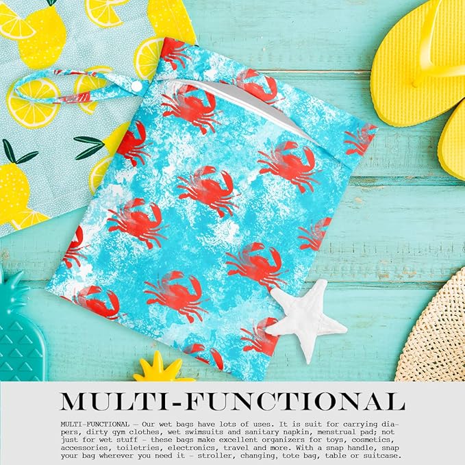 Wet Bag, Wet Dry Bag, Wet Bag for Swimsuit, Travel, Beach, Pool, Diapers, Dirty Yoga Gym Clothes, Makeup Bag, Waterproof Reusable Beach Bag Ocean Decor Starfish Sea Horse Anchor