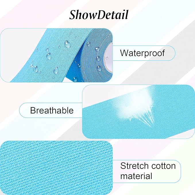 Nuanchu 6 Rolls Kinesiology Tapes Athletic Elastic Muscle Kneepad Tape for Foam Underwrap Knees Tape for Waterproof Joints Ankle Pre Wrap Wrists Sport Activities(Assorted Colors,Classic Pattern)