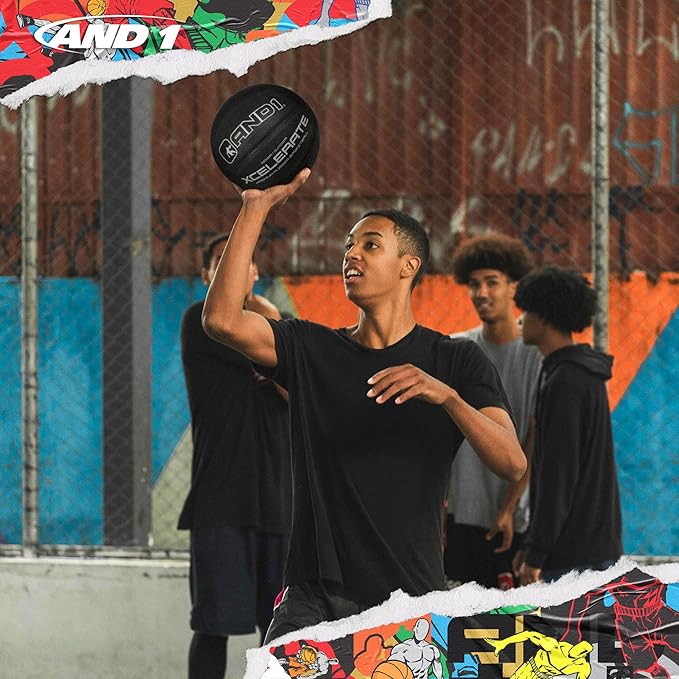 AND1 Xcelerate Rubber Basketball: Official Regulation Size 7 (29.5”) Streetball, Made for Indoor/Outdoor Games