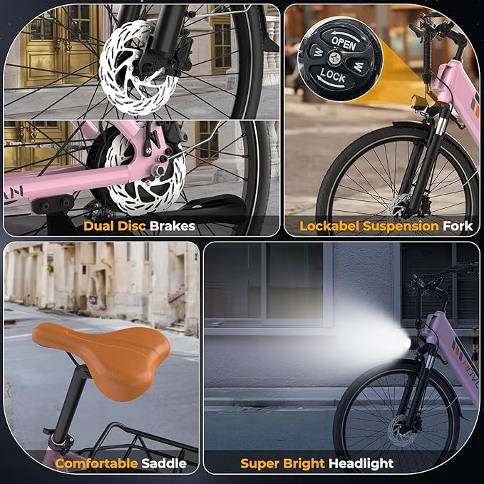 V80 Electric Bike, 1000W Motor 28MPH Ebike, 48V 13Ah Removeable Battery, 26'' City Cruiser Adult Electric Bicycles up to 70 Miles