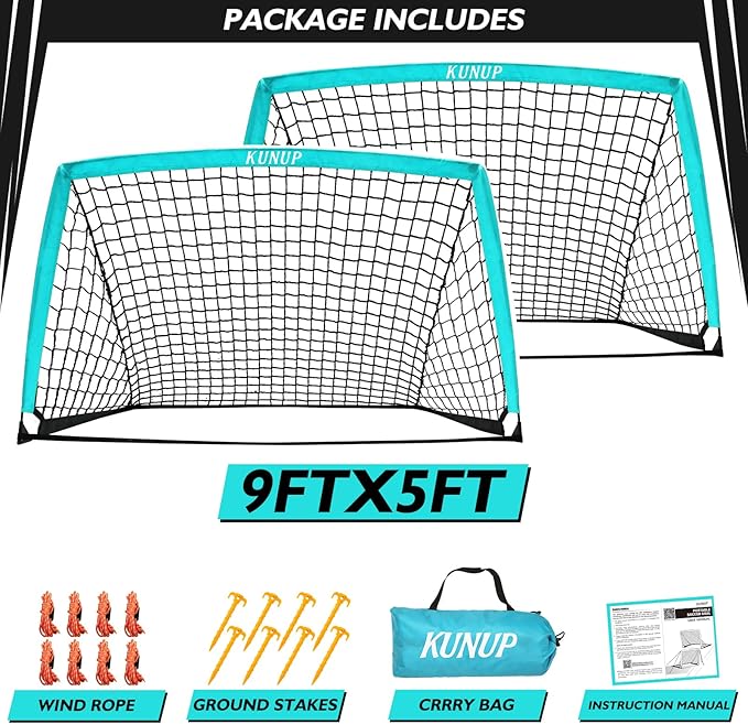 2 of 5×3 6x4 9x5 FT Portable Kids Soccer Goals Set, Foldable Soccer Practice Nets for Backyard with Carrying Bag for Toddler Youth Pop Up Soccer Training Equipment Indoor Outdoor Sports Game Gift