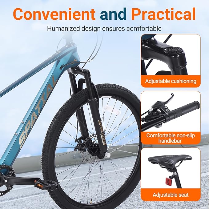 SPATIAL Mountain Bike, 24/26/27.5/29 inch Outdoor Cycling Bike,21/8 Speed Lightweight Aluminum Frame | Dual Disc Brakes,Adjustable Ergonomic Seat for Men Women Adult,MTB Bicycle