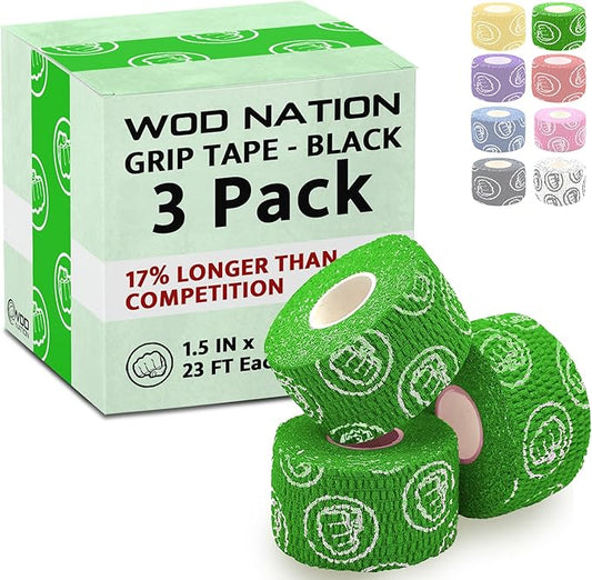 WOD Nation Flexible Hook-Grip Athletic Tape – Easy-Tear, Sweat-Proof Thumb & Finger Strips for Weightlifting