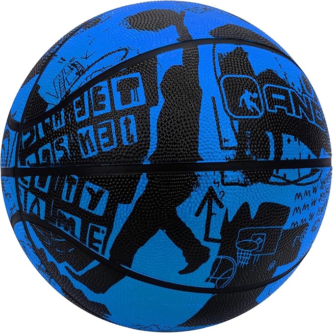 AND1 Street Art 27.5 Basketball : Youth Sized Rubber Streetball for Indoor and Outdoor Use, Deep Channel Construction and Durability, Ideal for Boys and Girls Ages 9-11, Includes 10” Pump