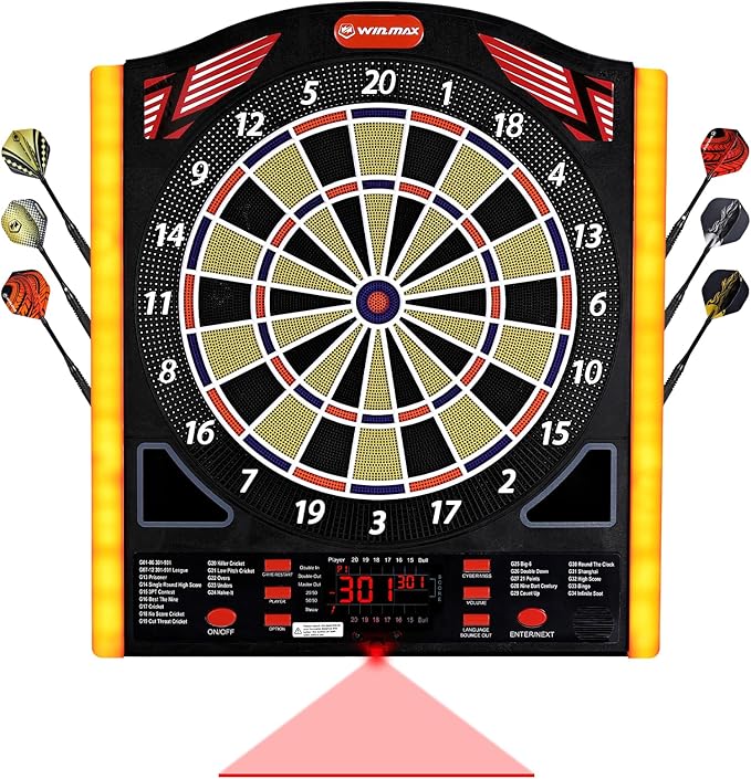 Professional Electronic Dartboard Set with Laser Toe Line, 34 Games & 350 Modes, 1-8 Players, Includes 12 Darts, Suitable for Batteries/Adapters