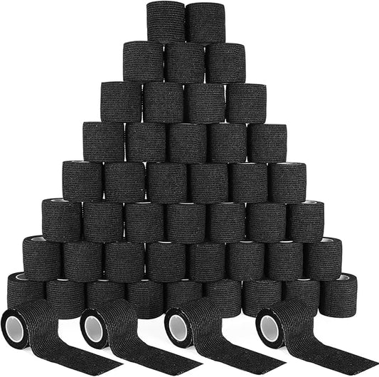 48 Pack 2” x 5 Yards Self Adhesive Bandage Wrap, Elastic Breathable Cohesive Bandage Wrap Athletic Stretch Tape for Wrist Ankle Sports (Black)