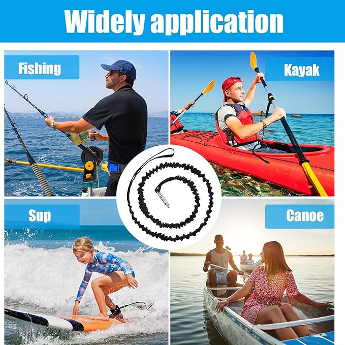 Sumind 4 Pieces Kayak Paddle Leash Kayak Rod Leash Paddle Lanyard Stretchable Coiled Lanyard Accessories for Paddles
