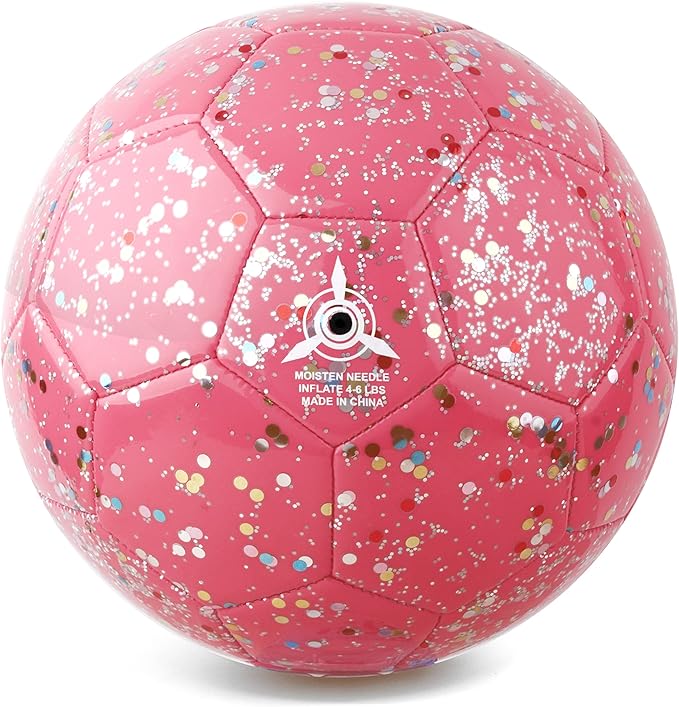 Kids Soccer Ball Size 3 4, Glitter Pink Purple Shiny Toddler Balls for Ages 4-6-8 8-12 Girls Boys Soft Training Ball