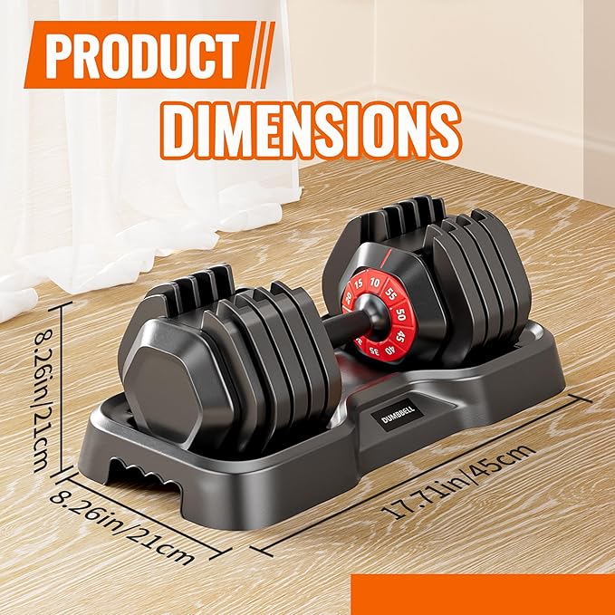 VEICK 25/55 lbs Adjustable Dumbbell with Anti-Slip Turning Handle, Fast Adjust Weight for Men Women, Exercise Equipment with Tray for Home Gym Full Body Workout Fitness