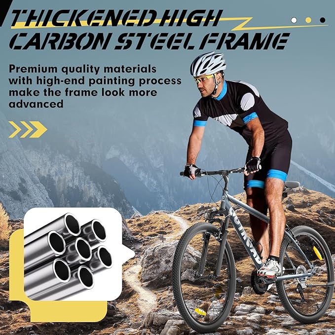 Hardtail Mountian Bikes with 7/21 Speeds Drivetrain, 26 Inch Wheel Mountian Bicycles with Front Suspension, Widened Frame Commuting Bikes with V/Dual Disc Brake