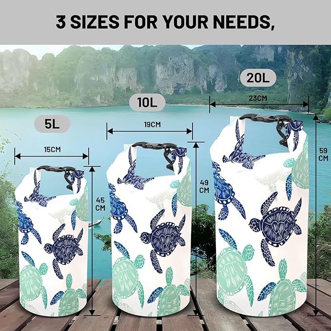 Waterproof Dry Bag,Roll Top Sea Turtle Waterproof Backpack 5L/10L/20L Floating and Lightweight Bags for Kayaking, Boating, Fishing, Swimming and Camping