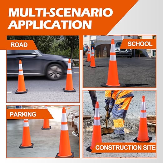 4 Pack 36" Orange Traffic Safety Cones with Weighted Black Base – Durable High-Visibility PVC Cones for Driveways, Work Zones, Parking Lots & Event Control (Orange, 36 inch -4 Pack)