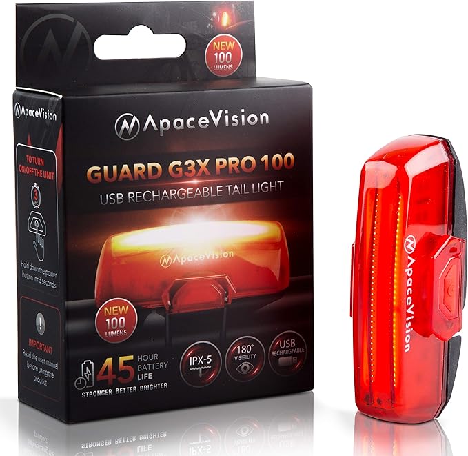 Bike Tail Light USB Rechargeable by Apace - Super Bright 100 Lumens LED Bicycle Rear Light Easily Clips on as a Red Taillight for Optimum Cycling Safety