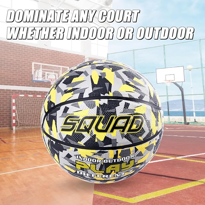 SQUAD Colored Camo Outdoor Basketball - High-Performance Rubber Basketball, Official Regulation Size 7 (29.5''), Includes Pump and Mesh Bag