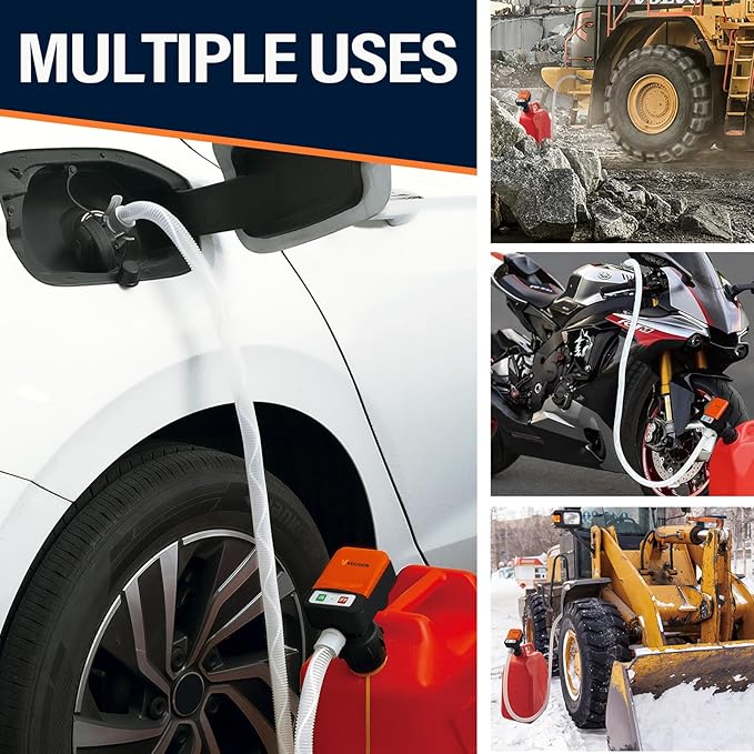 Automatic Fuel Transfer Pump with Auto-Stop, 51'' Extra Long Hose, 3.2 Gallon per Min, Fast and Safe Portable Gas Can Pump for Oil,Battery or USB Powered, 4 Can Adapters,Diesel,Gasoline (orange+Black)