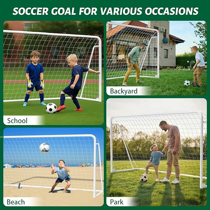 NAIZEA Soccer Goal - 12x6FT/16x7FT/10x6FT/8x6FT/6x4FT Soccer Goals for Backyard - Metal Soccer Goals for Youth Adult - Multiple Sizes Colors - Perfect for Games Indoor Outdoor Practice