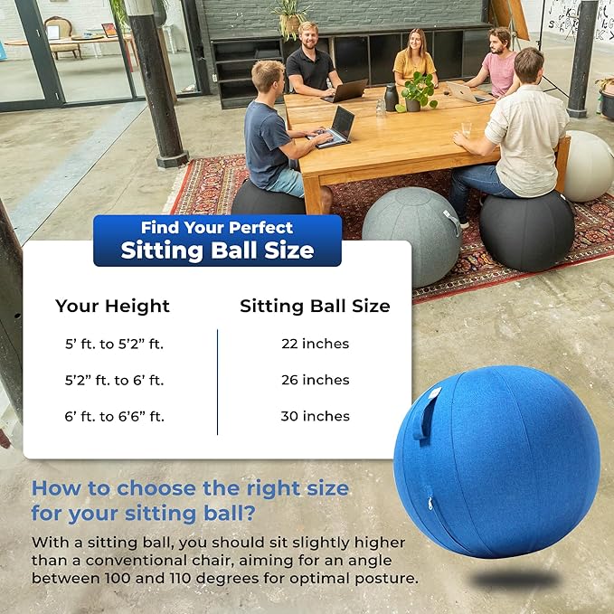 Balance Ball Chair for Office & Home - Ergonomic Exercise Ball for Posture & Back Pain Relief, Yoga Ball Chair - Sitting Ball with Washable Linen Cover