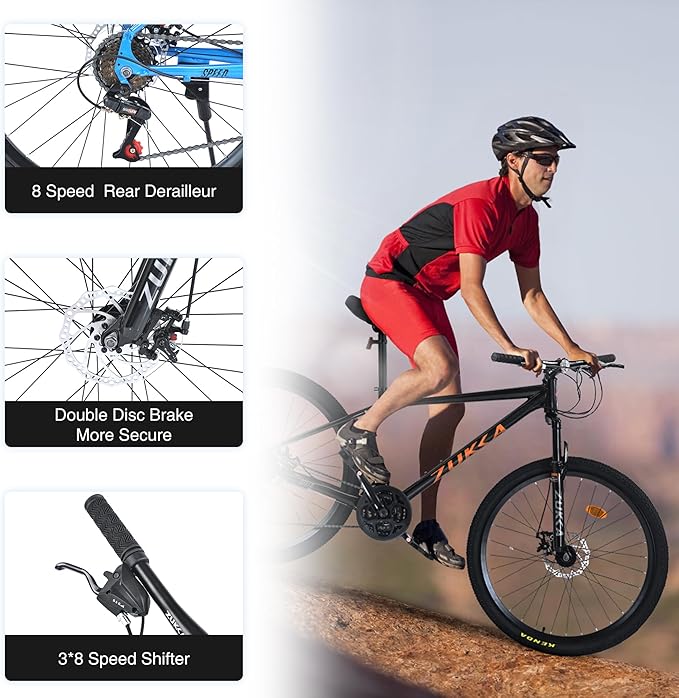 Mountain Bike 26 inch 24 Speed Dual Disc Brake MTB Front Suspension Fork Mountain Bicycle for Adult Men Women Outdoor Cycling