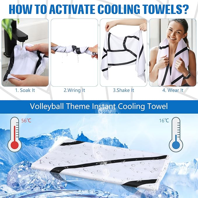 12 Pack Volleyball Cooling Towels, Sports Towels with Bags, 40"x12" Breathable Chilly Towel, Microfiber Towel for Sport Team Gift