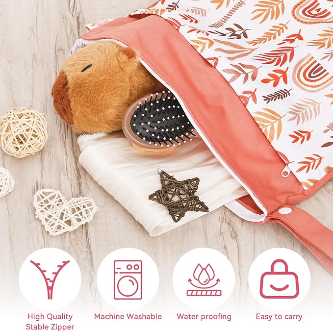 Wet Bag,Wet Dry Bag,Wet Bag for Swimsuit,With Two Zipper Wet dry Pouch,Waterproof Reusable Rainbow Multicolored Leaf