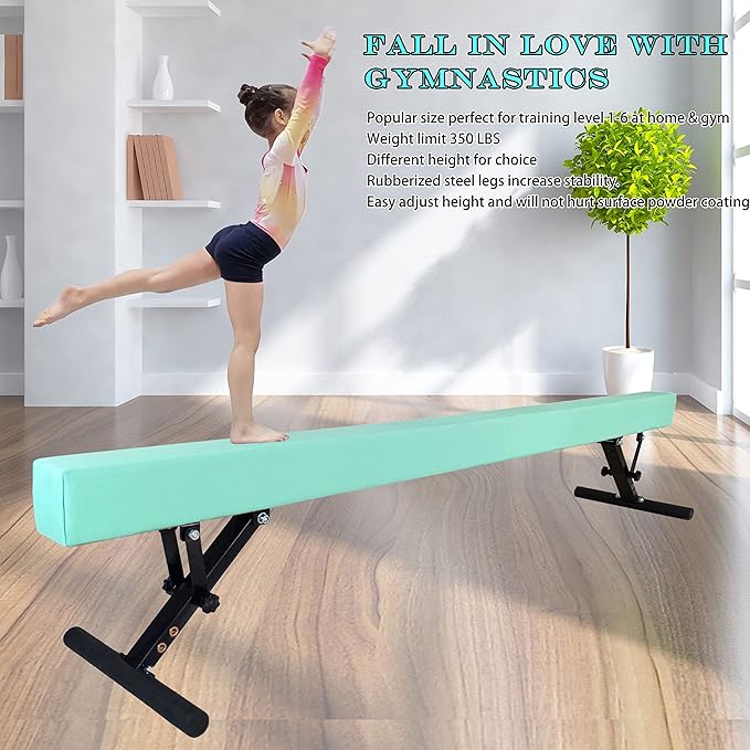 Adjustable Balance Beam Gymnastics Beam 8 FT Adjustable Height Beams for Kids, High and Low Floor Beams,Gymnastics Equipment for Kids Adults Training at Home and Gym Center
