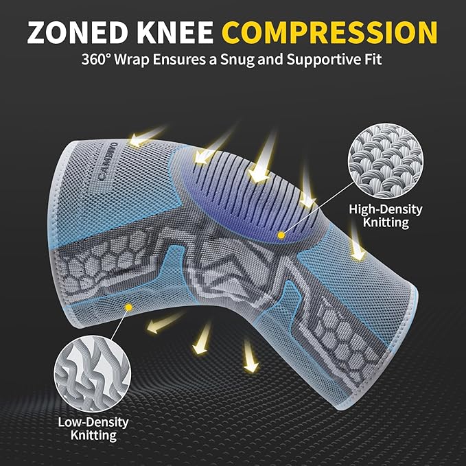 CAMBIVO 2 Pack Knee Brace for Men and Women, Knee Sleeves for Men with Patella Gel Pad and Side Stabilizers, Knee Compression Sleeves for Knee Pain Relief, Running, Workout, Daily Use