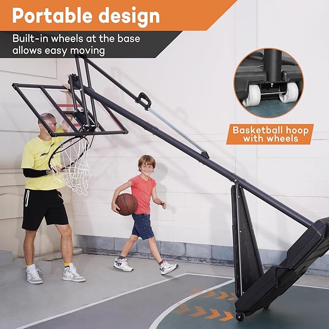Aimking Basketball Hoop Outdoor 3.3-10FT 5s-Rapid-Adjustable, 40/44 inch Shatterproof Backboard & Enlarged Base, Portable Basketball Hoop & Goal for Kids/Adults/Families in Poolside/Backyard/Indoor
