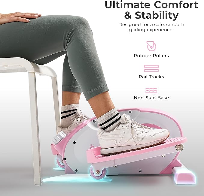 Sunny Health & Fitness Sitting Under Desk Elliptical Exerciser, Portable Pedal Training Machine for Senior Exercise, Peddler for Home Workout, Optional Free SunnyFit App, Magnetic, Motorized & In Pink