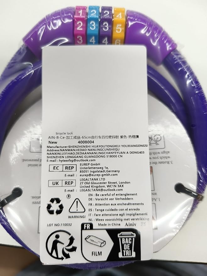 Bike Lock, 25 inch Bike Lock Cable, Portable Anti Theft 4 Digits Codes Cable Locks, Resettable Combinations Coiling Bicycle Lock for Bike, Motorbike, Scooter, Skateboard, Gate, Fence (Purple)