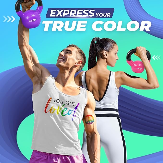 Yes4All Kettlebell Set Vinyl Coated Weights Combo for Full Body Workout Equipment Push up, Grip Strength Training, Dumbbell Weights Exercises