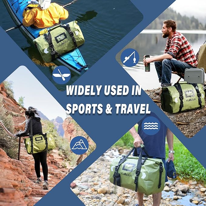 Waterproof Duffel Bag, Large Duffle Bag for Travel Heavy Duty Dry Bag with Durable Strap & Handle for Outdoor Motorcycle Boating Rafting Kayaking Paddleboarding