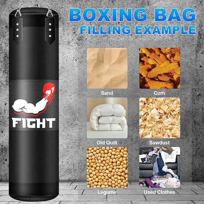 Punching Bag Set for Adults, 4FT Heavy Boxing Bag Set with 12 OZ Boxing Gloves, Suitable for MMA Karate Kickboxing Boxing Muay Thai Training at Home or Gym - Unfilled Heavy Bag