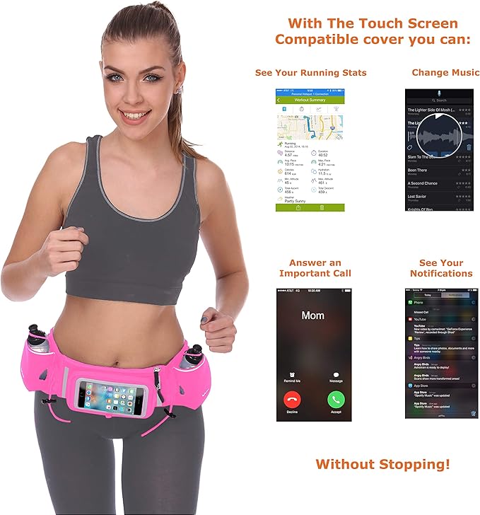 No.1 Hydration Belt by Runtasty - Premium Running Fuel Belt w/2 BPA-Free 10 oz Water Bottles, Tilt-Up Pocket w/Touchscreen-Ready Cover - Fits All iPhones, Runners Ebook & No-Bounce Design