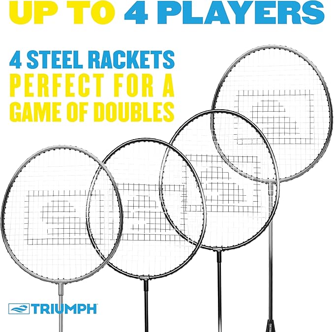 Triumph Sports 4-Player Badminton Set with 4 Rackets, 3 Shuttlecocks and 1 Carry Case, Black
