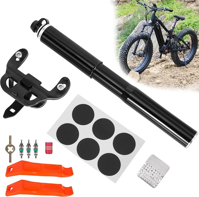 RUTU Bike Pump Portable - Mini Bike Pump 120PSI - Made of 6061 CNC Aluminum Alloy - Compatible with Presta & Schrader Valves - Includes Bike Frame Mount & Tire Repair Kit