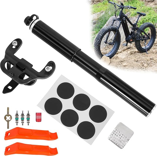 RUTU Bike Pump Portable - Mini Bike Pump 120PSI - Made of 6061 CNC Aluminum Alloy - Compatible with Presta & Schrader Valves - Includes Bike Frame Mount & Tire Repair Kit