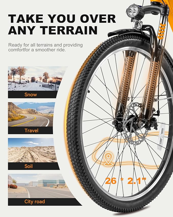 Cores Electric Bike for Adults, 26" Electric Commuter Bike with 1200W Peak Motor, 28MPH 70 Miles Max, 48V 576Wh Removable Battery, 7-Speed City Cruiser Mountain E Bike for Commuting